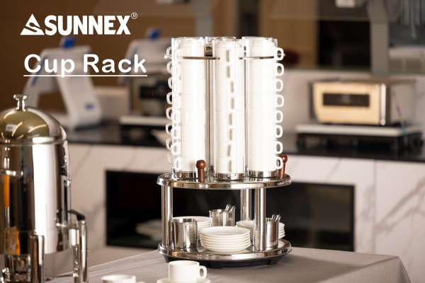 موزع أكواب دوارة من SUNNEX، قاعدة من الفولاذ المقاوم للصدأ وثلاثة أكواب ملاعق متضمنة، أنابيب أكواب للكمبيوتر الشخصي